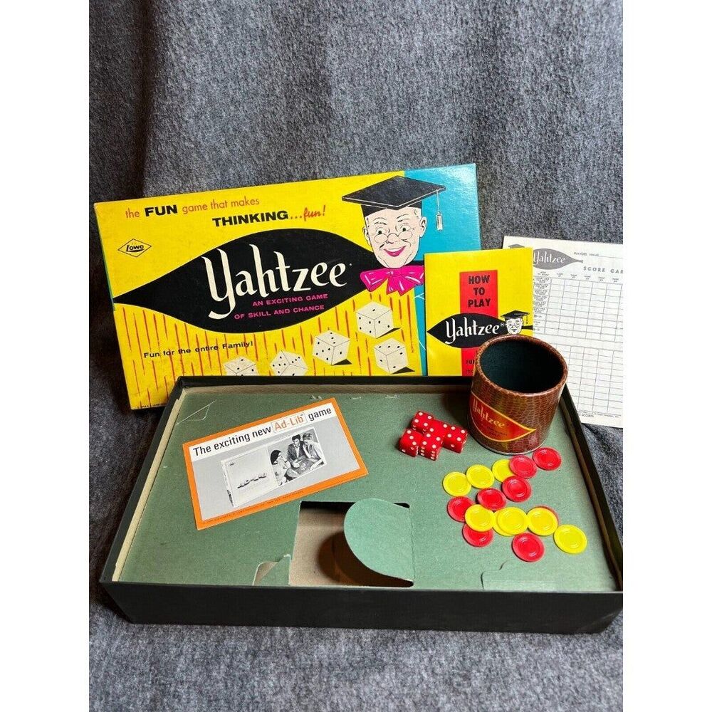 COMPLETE Vintage Yahtzee 1956 1961 1967 Lowe Game w/Original Box